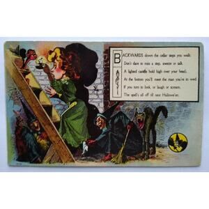 Nash Halloween Postcard Series 1073 Comicial Witches Black Cat Spook Lady